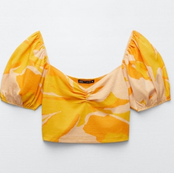 Zara ribbed puff sleeve crop top size L - Picture 3 of 12